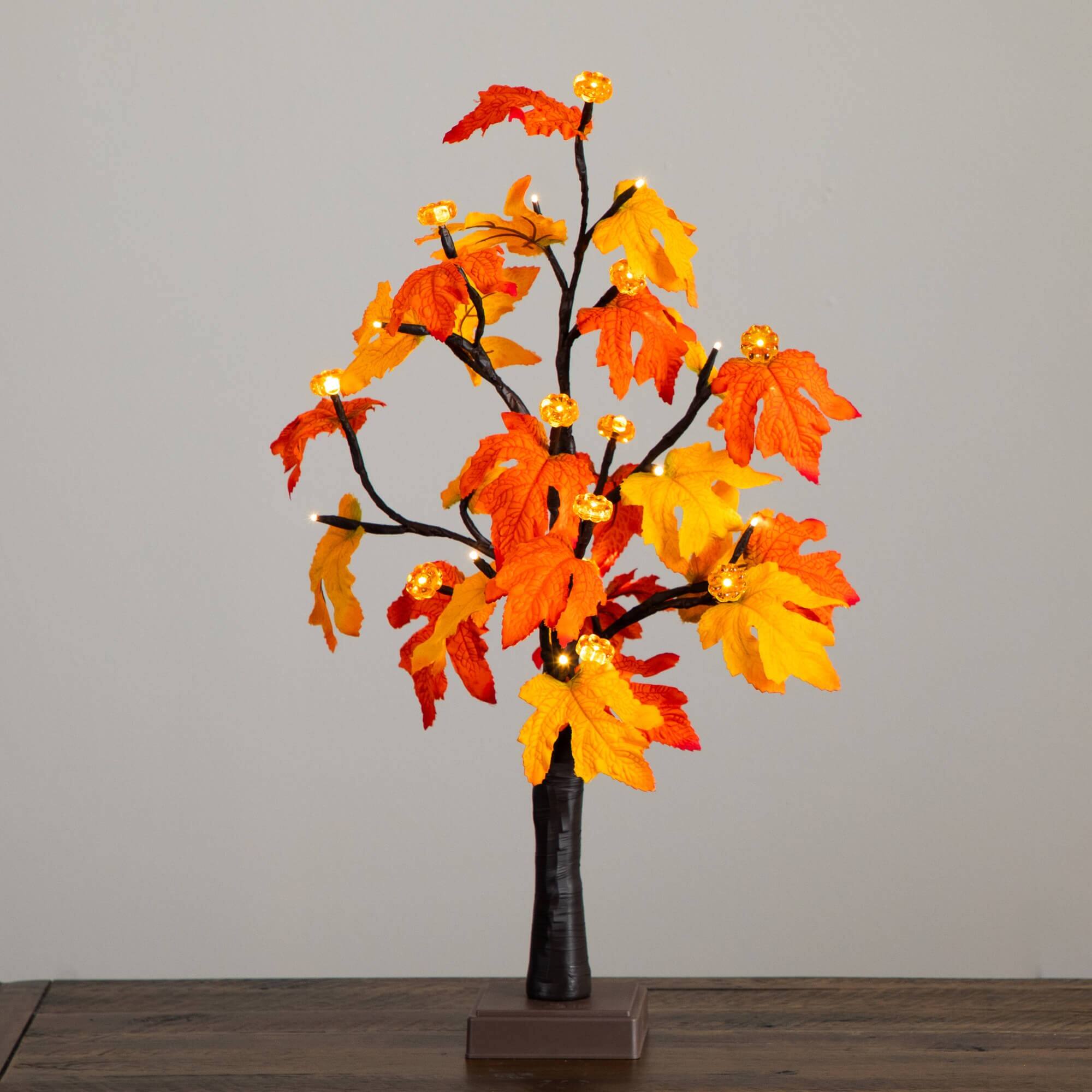 2ft. Pre-Lit Autumn Maple Artificial Fall Tree with 24 Warm White LED & Pumpkin Shaped Lights with Detachable Base